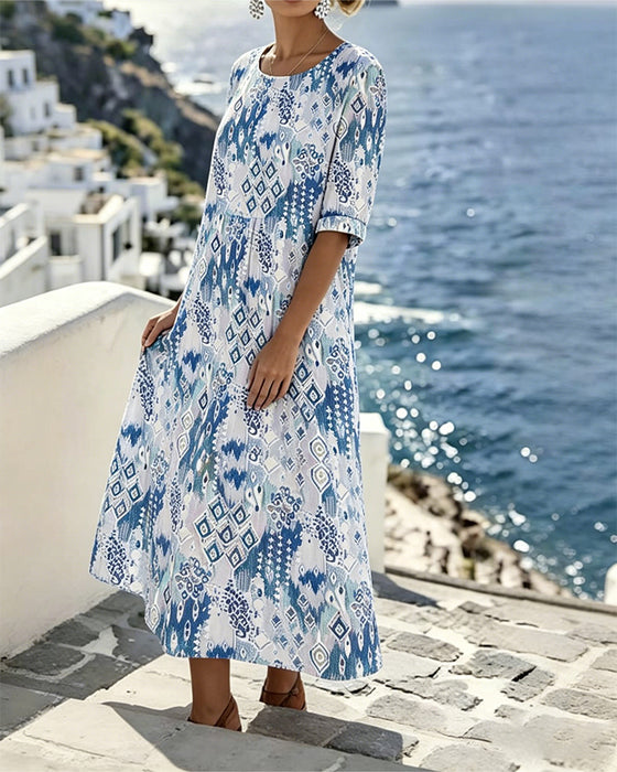 Sukienka Okrągły Dekolt Resort Nadruk