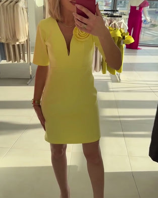 Sukienka Elegancka Ręcznie Robiony Kwiat Gładki Kolor