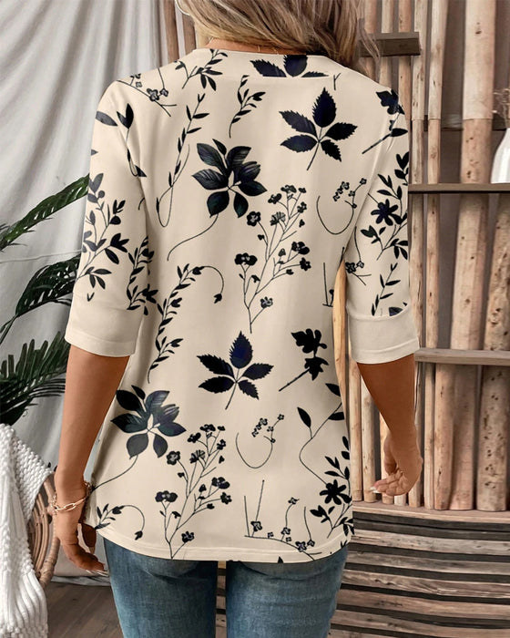 Elegancki Fałszywy Dwuczęściowy T-shirt z Wzorem Kwiatowym