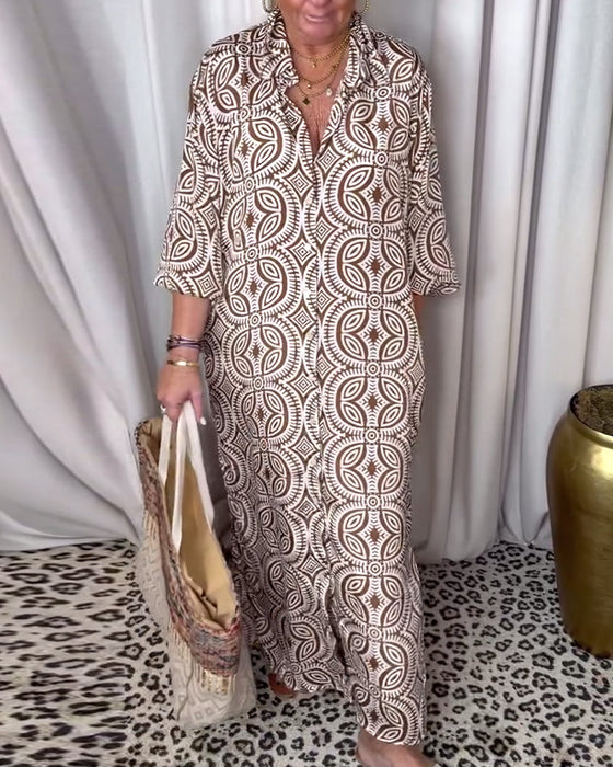 Sukienka maxi z kieszeniami i guzikami w stylu vintage