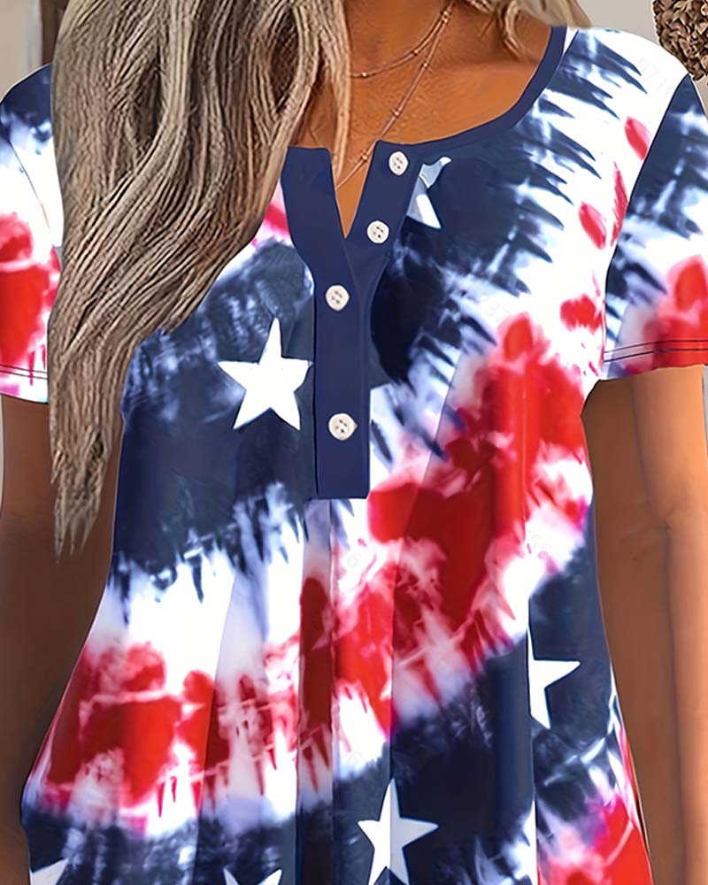 Bluzy Tie-Dye Henley Krótki Rękaw