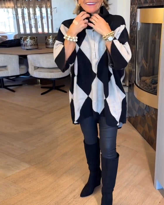 Sweter Stójka Argyle Nieregularny