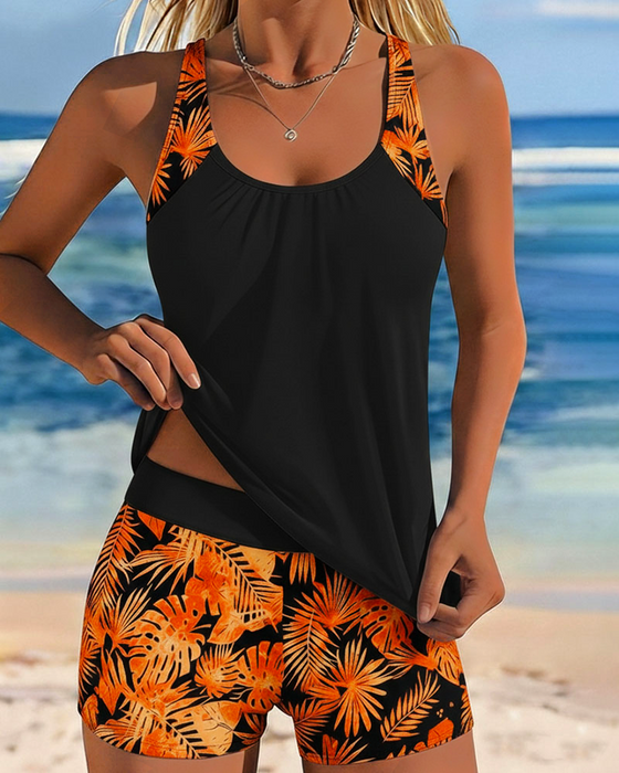 Tankini Bezrękawkowy Tank Top Prostokątne Wycięcie
