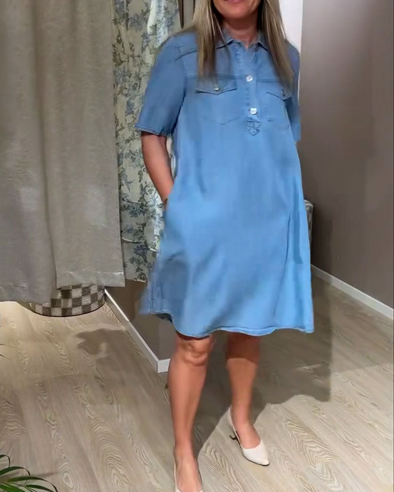 Sukienka Denim Camp Kołnierz Guziki-Z Przodu Koszula