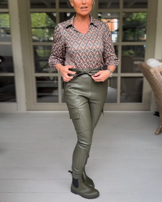 Casualowa bluzka w stylu vintage z dekoltem w kształcie litery V