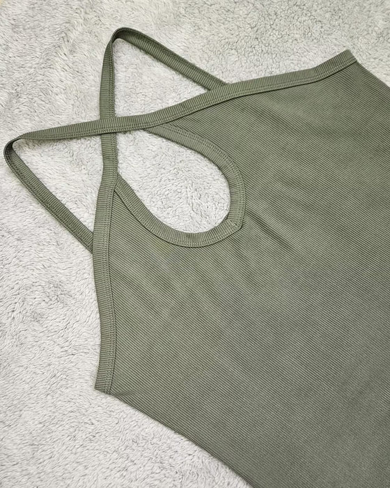 Cami Top Halter Dekolt Wycięcie Żebrowany