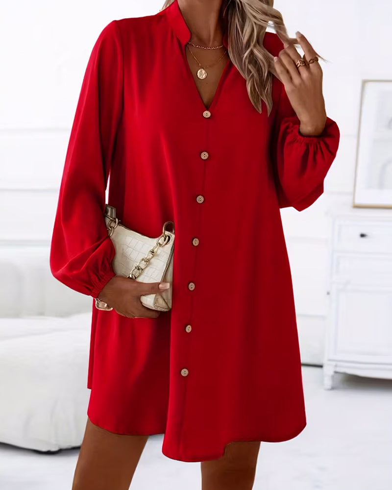 Sukienka Dekolt V Długi Rękaw Jednorzędowa