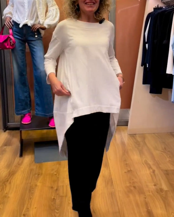 Bluzka z okrągłym dekoltem w jednolitym kolorze