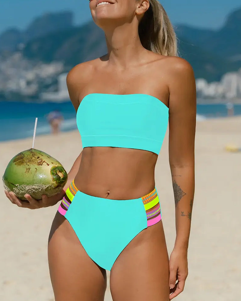 Bikini Neonowe Wykończenie Bandeau Bez Ramiączek