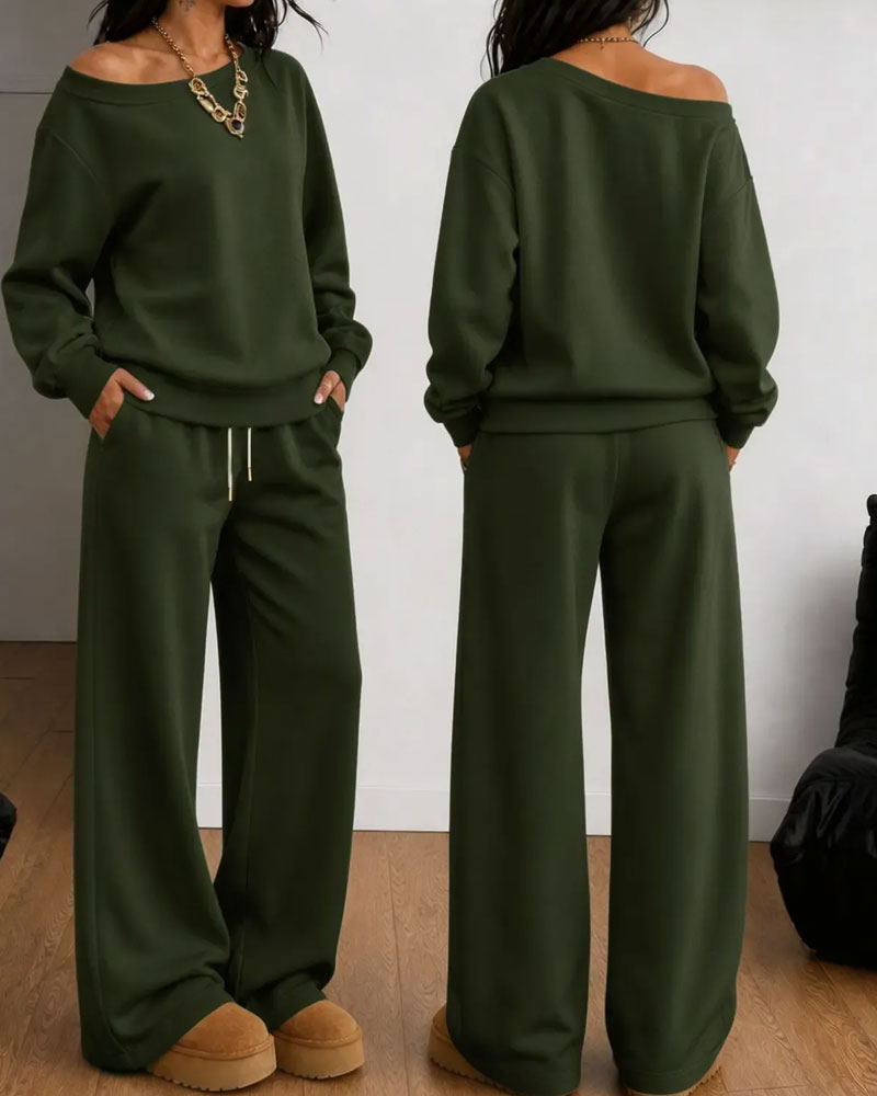 Zestaw Jedno Ramie Casual Bluza Długie Spodnie