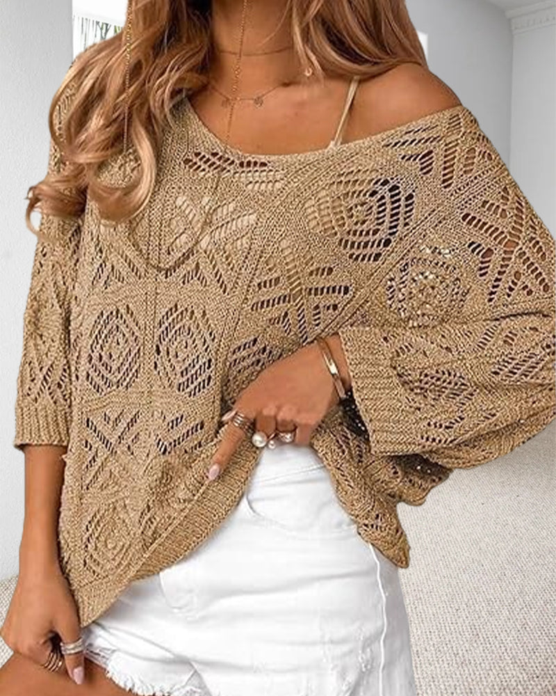 Sweter Ażurowy Rękaw 3/4