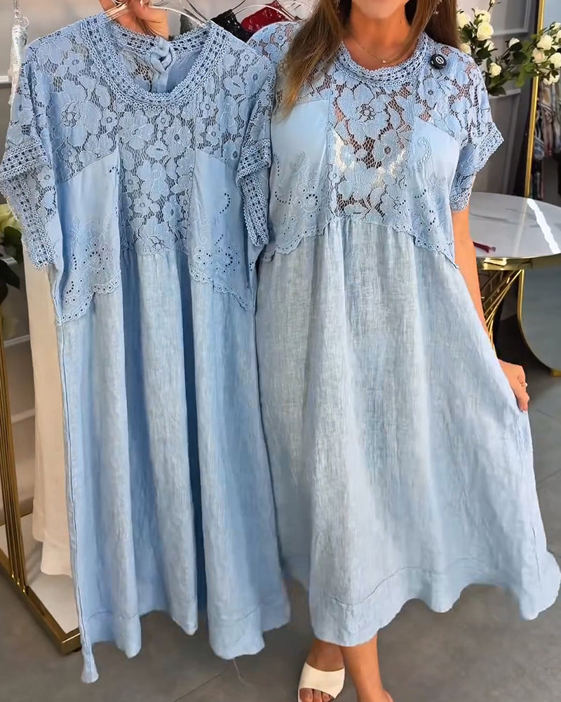 Sukienka Elegancka Koronkowe-Wykończenie Patchwork Maxi