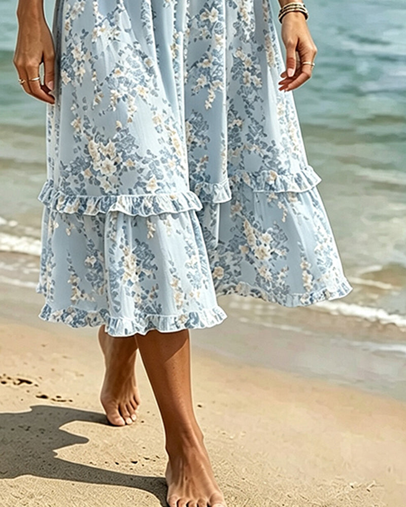 Sukienka Kwiatowy Ruffle V-Szyja Patchwork