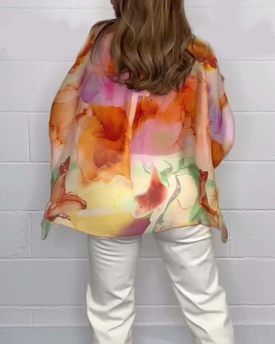 Bluzka z długim rękawem i dekoltem w kształcie litery V z nadrukiem w stylu casual