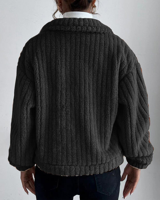 Luźny, jednolity kolor, gruby płaszcz z klapą, guzik i długi rękaw