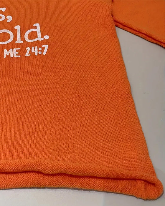 Sweter Dekolt V Nadruk Z Napisem Luźny Casual