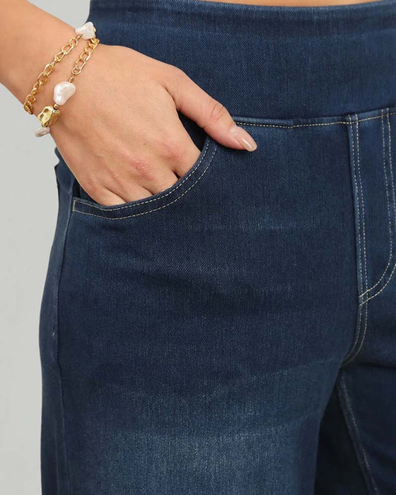 Spodnie Elastyczna Talia Denim Szeroka Noga
