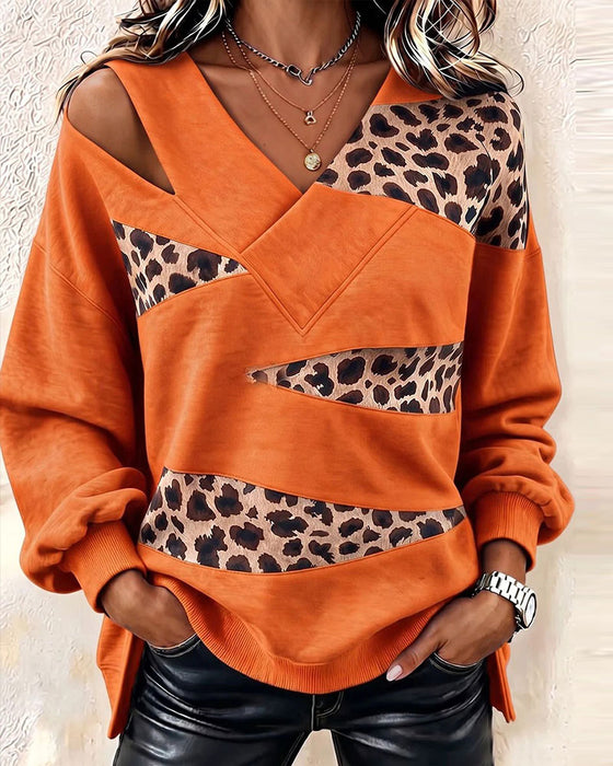 Bluza Lampart Patchwork V-Szyja Sweter