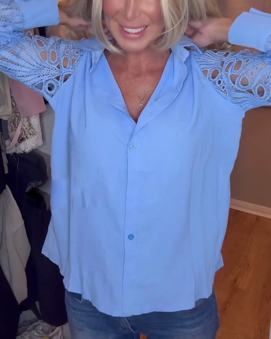 Koszula w jednolitym kolorze z koronkowymi rękawami