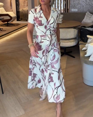 Sukienka Kwiatowy Nadruk Z Dekoltem W Szyję