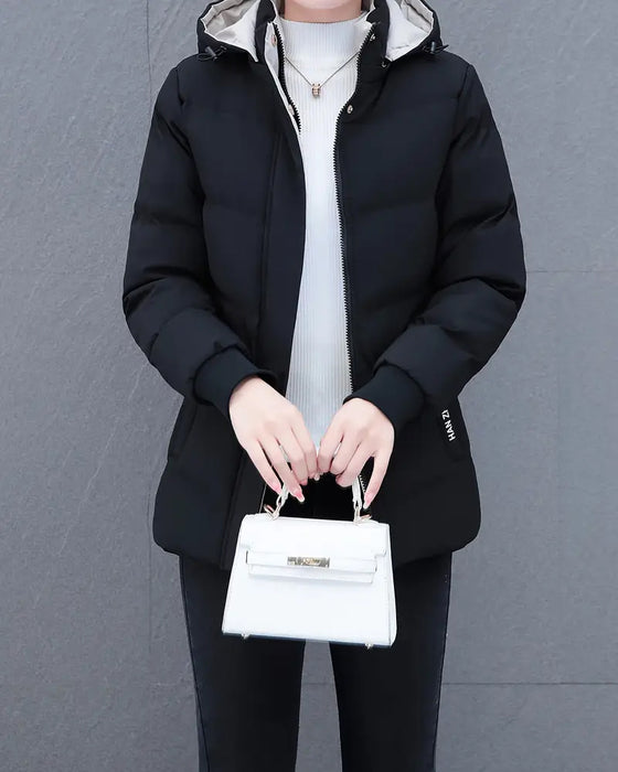 Kurtka casualowa, jednokolorowa, ciepła, z kapturem