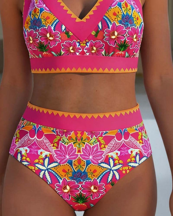 Bikini Etniczny Kwiatowy V-Szyjka