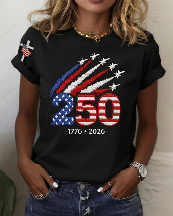 T-Shirt Flaga Samolot Nadruk Krótki Rękaw