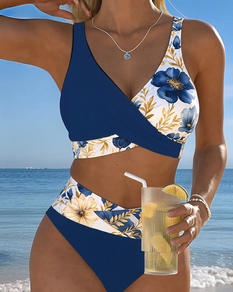 Bikini Kwiatowy Blok Koloru Patchwork
