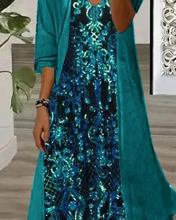 Set V-Szyjka Druk Nieregularny Cardigan