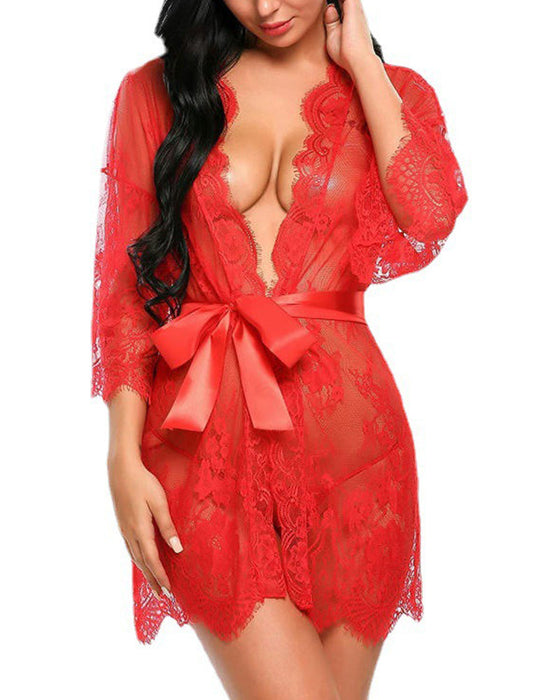 Elegancka koronkowa piżama w jednolitym kolorze