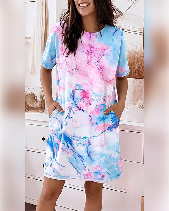 Sukienki Tie-Dye Płyn Nadruk Luźny