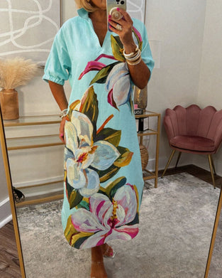 Luźna sukienka na co dzień w kwiatowy wzór