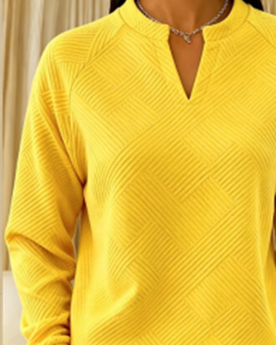 Bluza Dekolt W Serek W Paski Raglan Jednokolorowy