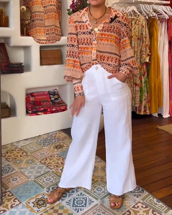 Koszula z guzikami i nadrukiem w stylu retro