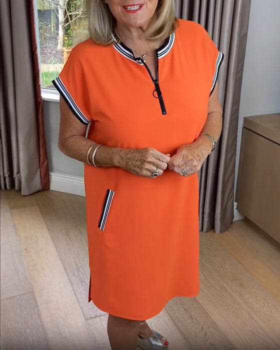 Sukienka Pół-Zamek Kontrastowy Kolor Sport