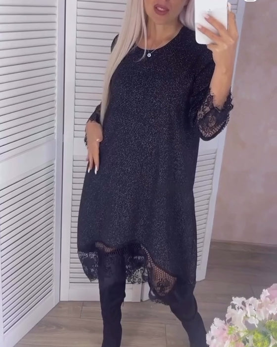 Elegancka sukienka w jednolitym kolorze z koronki