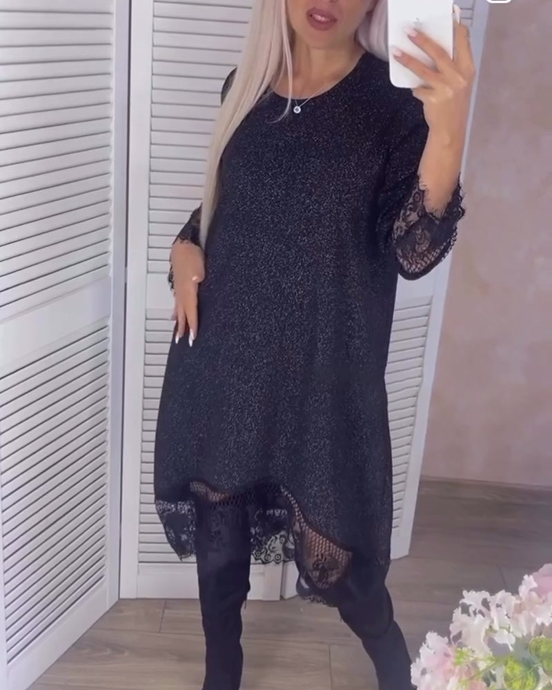Elegancka sukienka w jednolitym kolorze z koronki