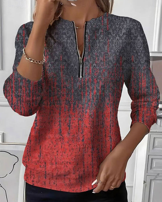 Bluza Gradient Vintage Wzór Pół Zamek Błyskawiczny