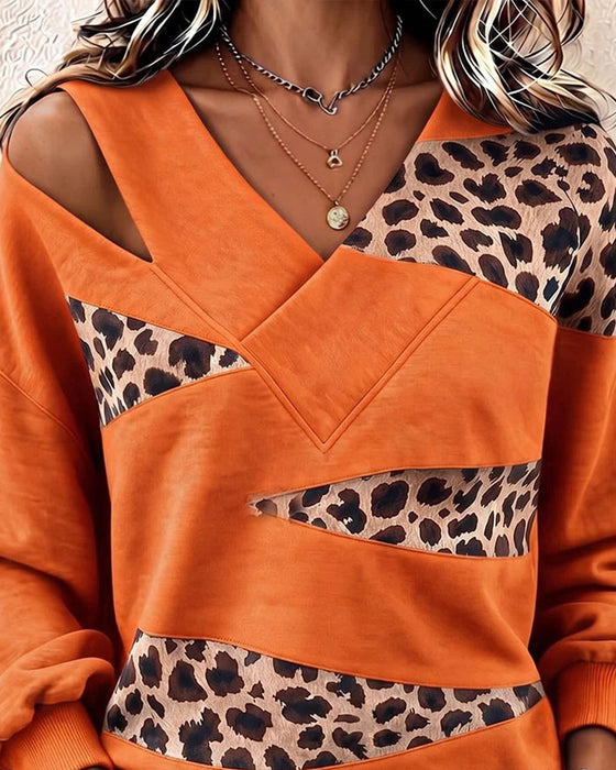 Bluza Lampart Patchwork V-Szyja Sweter