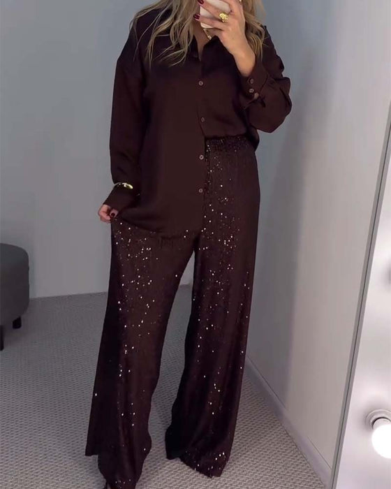 Spodnie Casual Cekiny Szerokie-nogi