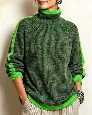 Sweter Turtleneck Kontrast Rękaw Raglan