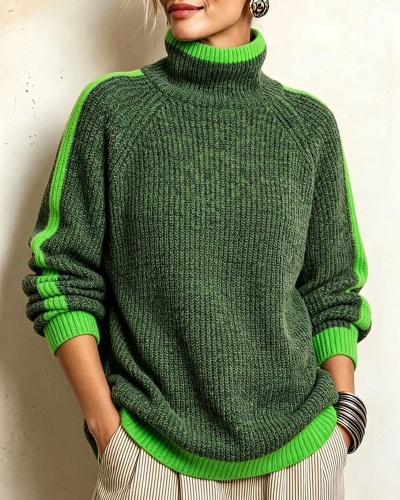 Sweter Turtleneck Kontrast Rękaw Raglan