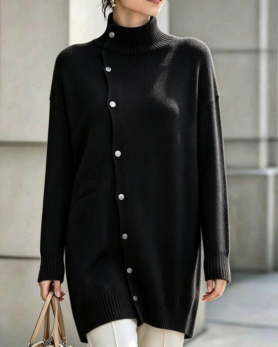 Kardigan Turtleneck Jednorzędowy Zapięcie Na Guziki