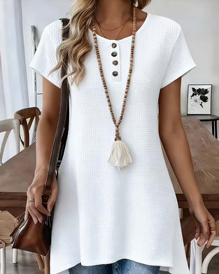 T-Shirt Wafel Henley Szyja Midi