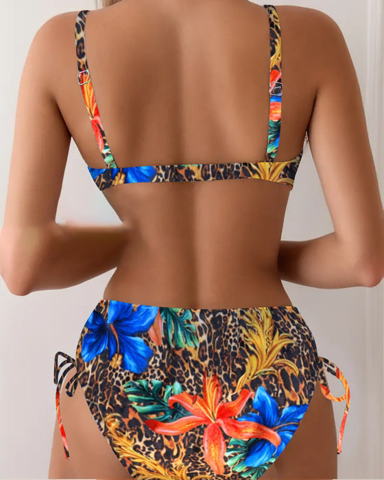 Bikini Bralette Lampartowy Wzór Kwiatowy