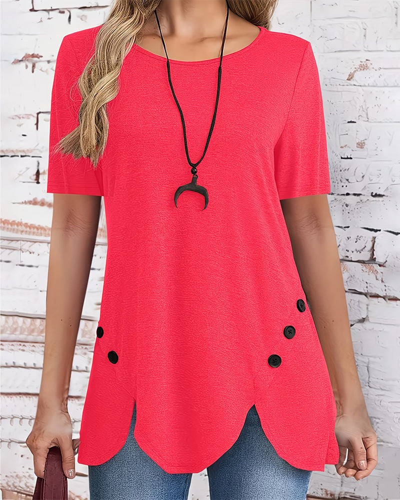 T-Shirt Guzik Dekor Płatek Brzeg