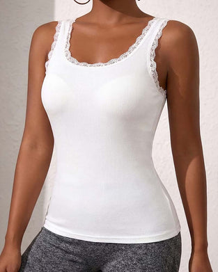 Tank Top Wyściełany Koronka Wykończenie