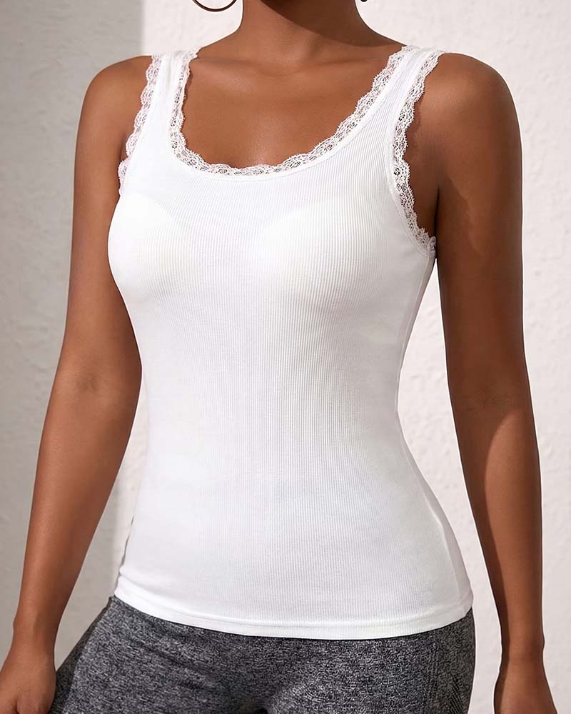 Tank Top Wyściełany Koronka Wykończenie