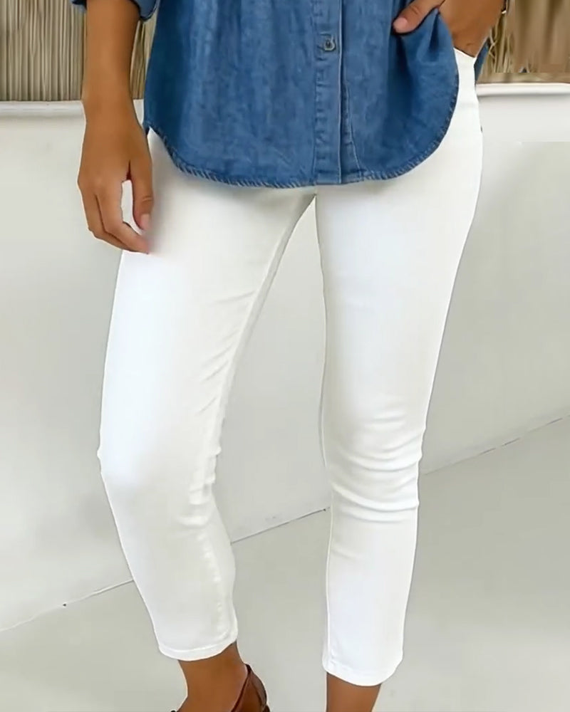 Spodnie Wysoki Stan Slim-Fit Skrócone