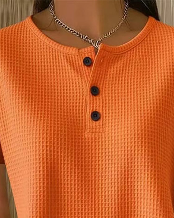 T-shirt Zapinany Dekolt V Casual